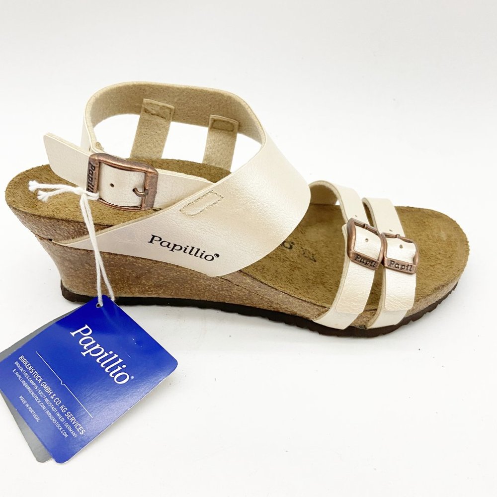 Papillio Birkenstock Womens Ellen Pearl White Wedge Sandals Narrow Fit